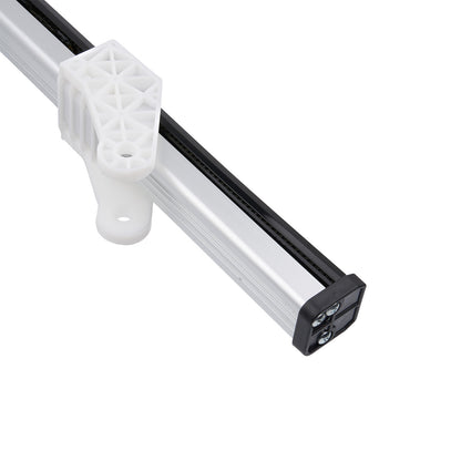 Metal rod with a white plastic clamp on a white background