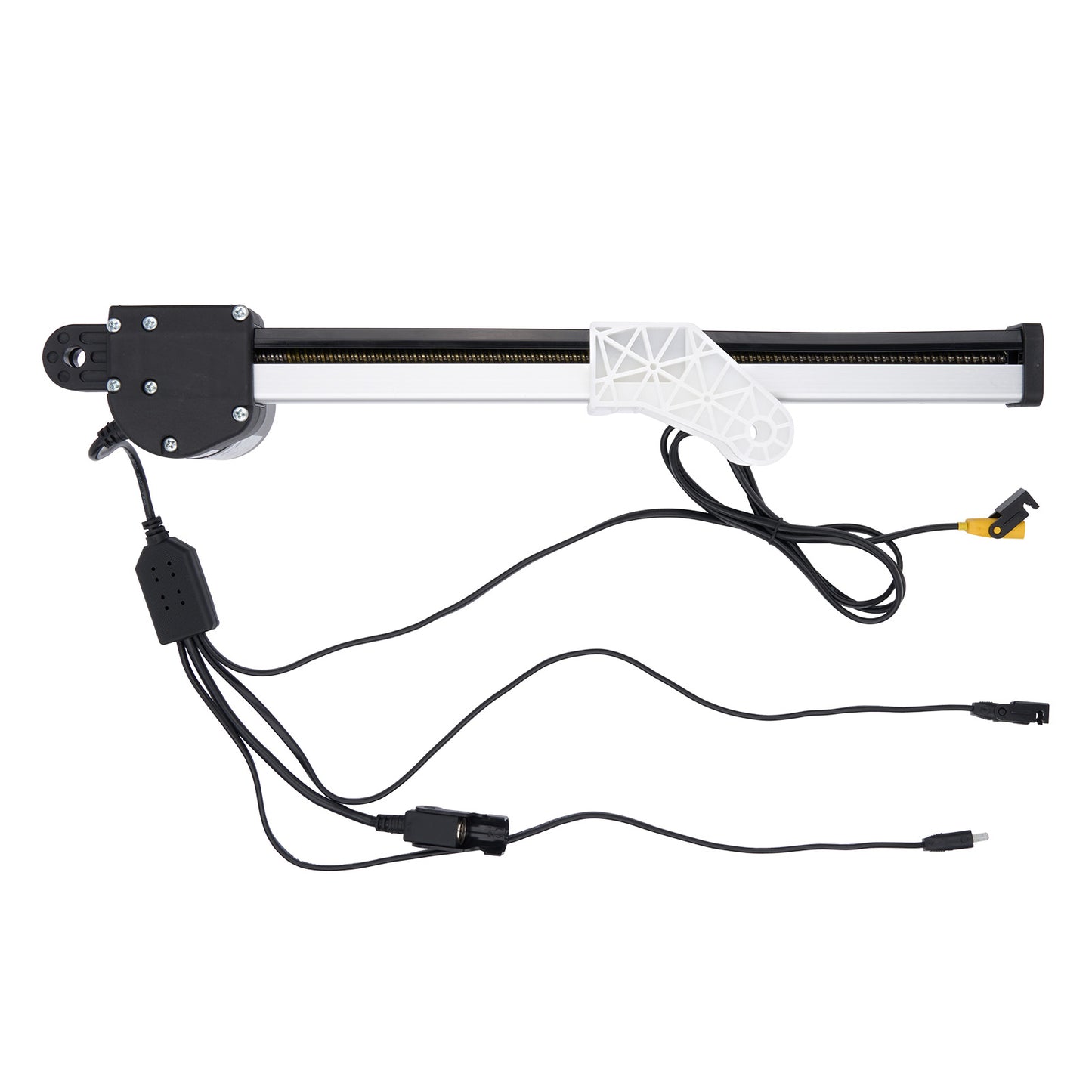 Mechanical arm with attached cables on a white background