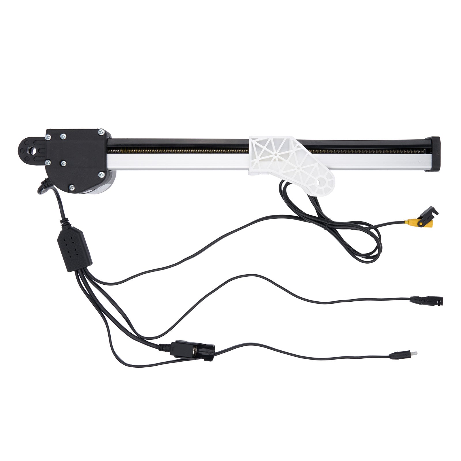 Mechanical arm with attached cables on a white background