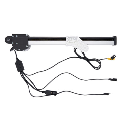 Mechanical arm with attached cables on a white background