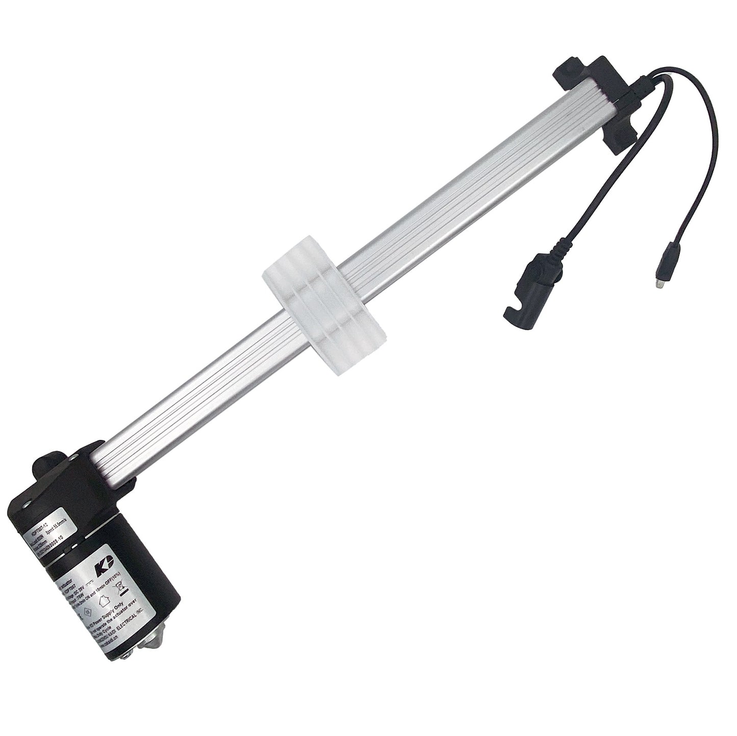A KAIDI KDPT007-12 linear actuator for recliner or lift chair, showing the actuator body with a black and silver color scheme, including a cable and plug.