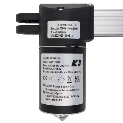 Linear actuator with KD branding on a white background