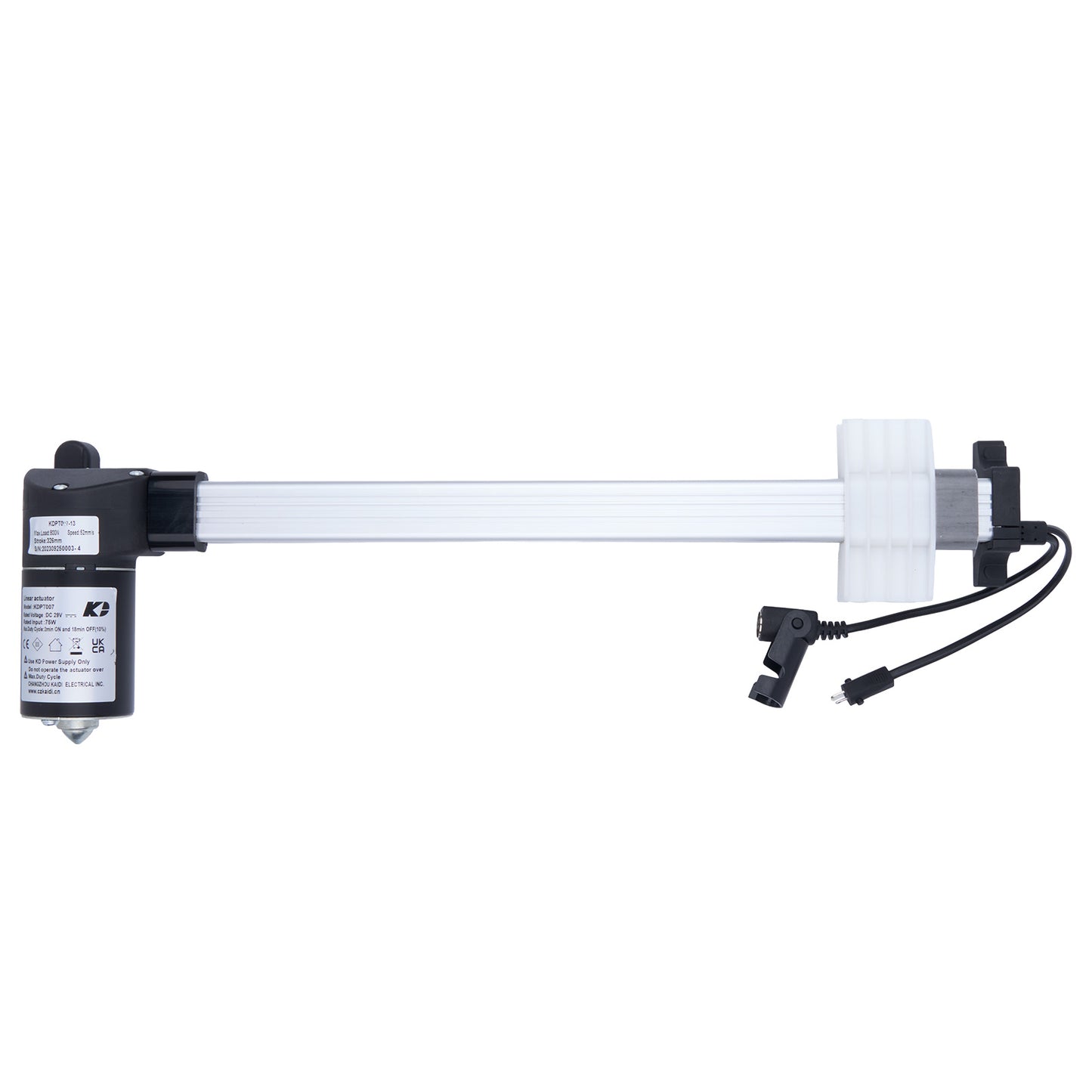 Mechanical arm with a sensor and cables on a white background