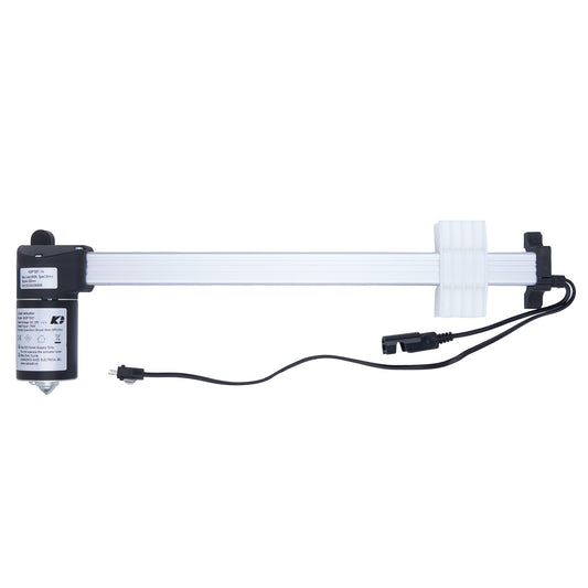 Mechanical arm with a control panel and wiring on a white background