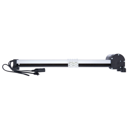 Black and silver linear actuator on a white background