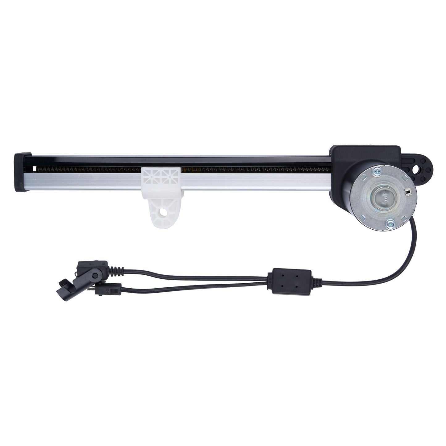 Mechanical component with a motor and wiring on a white background