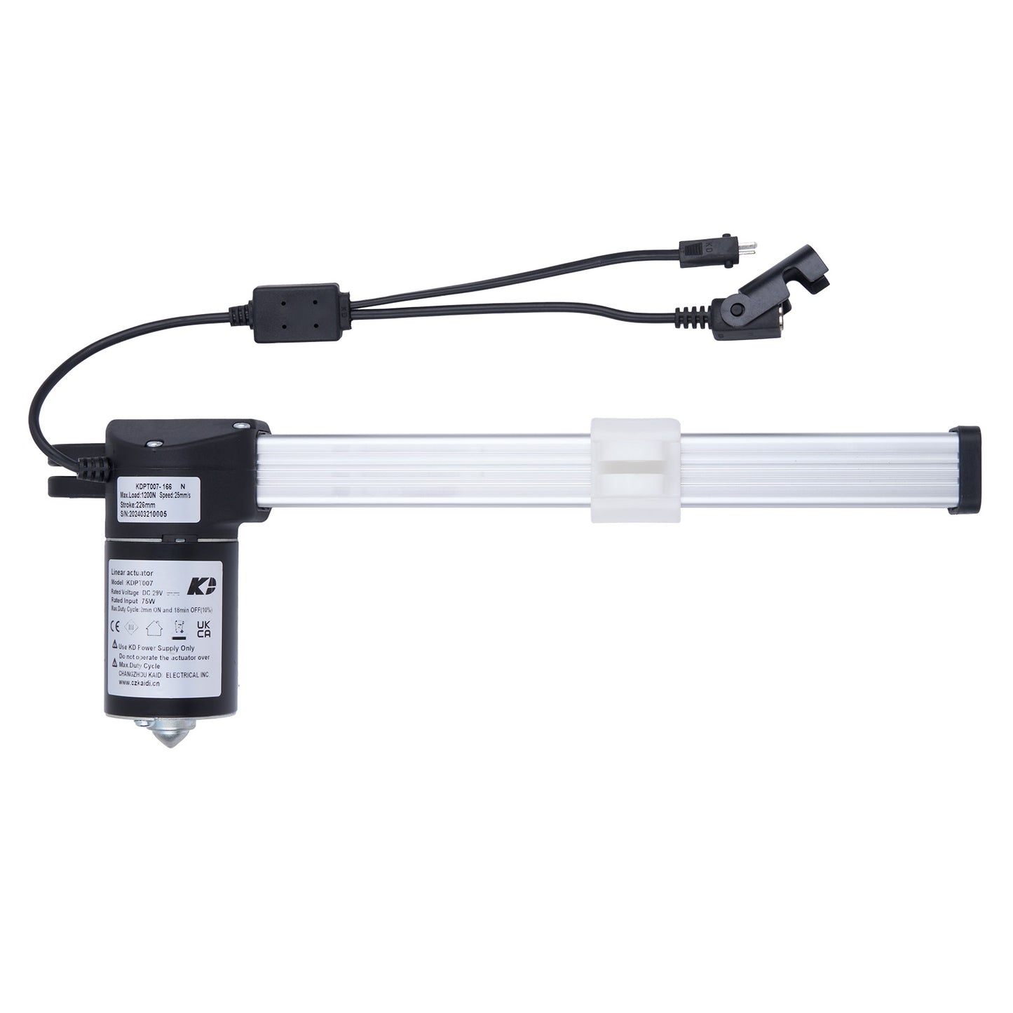 Linear actuator with cables on a white background