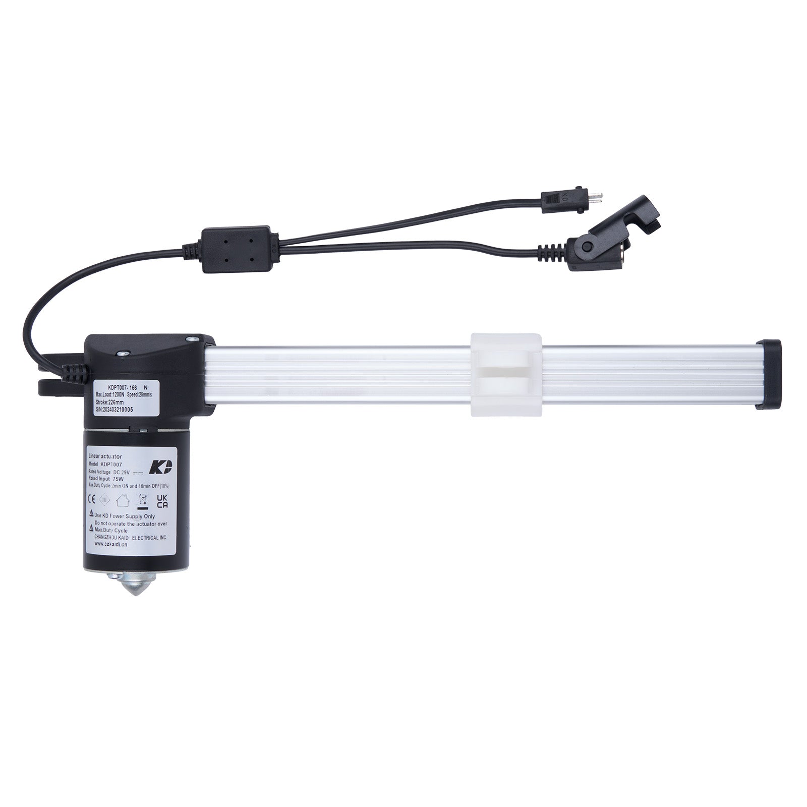 Linear actuator with cables on a white background