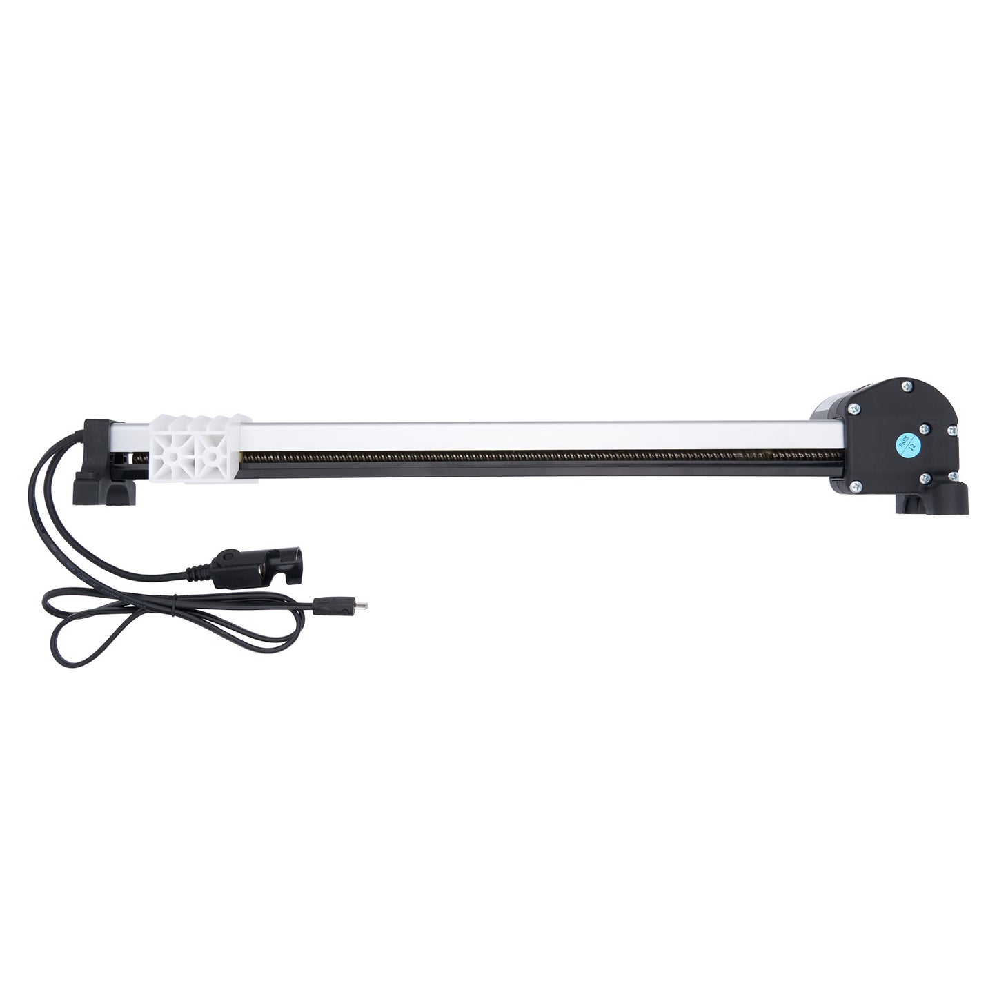 Long rectangular electronic device with connectors on a white background