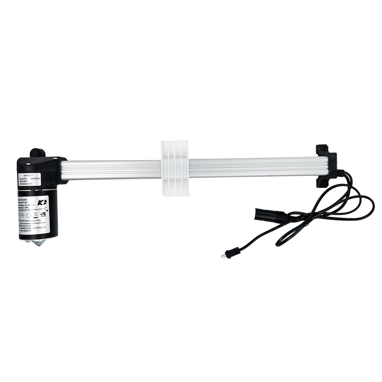 A KAIDI KDPT007-17 linear actuator, consisting of a black motor unit connected to a white shaft with a neutral color scheme, designed for use in recliner or lift chairs.