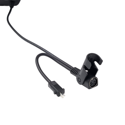 Black microphone with cable on a white background