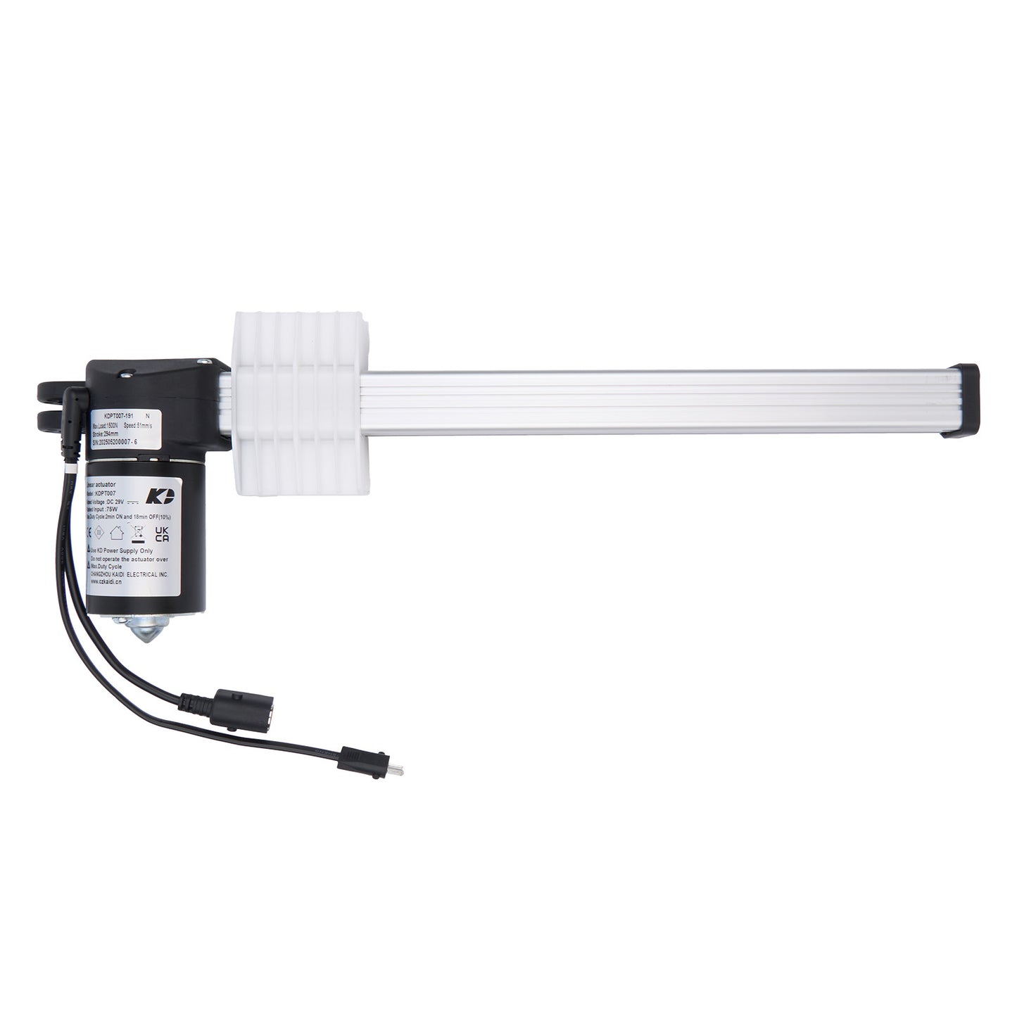 Mechanical component with a black housing and white shaft on a white background