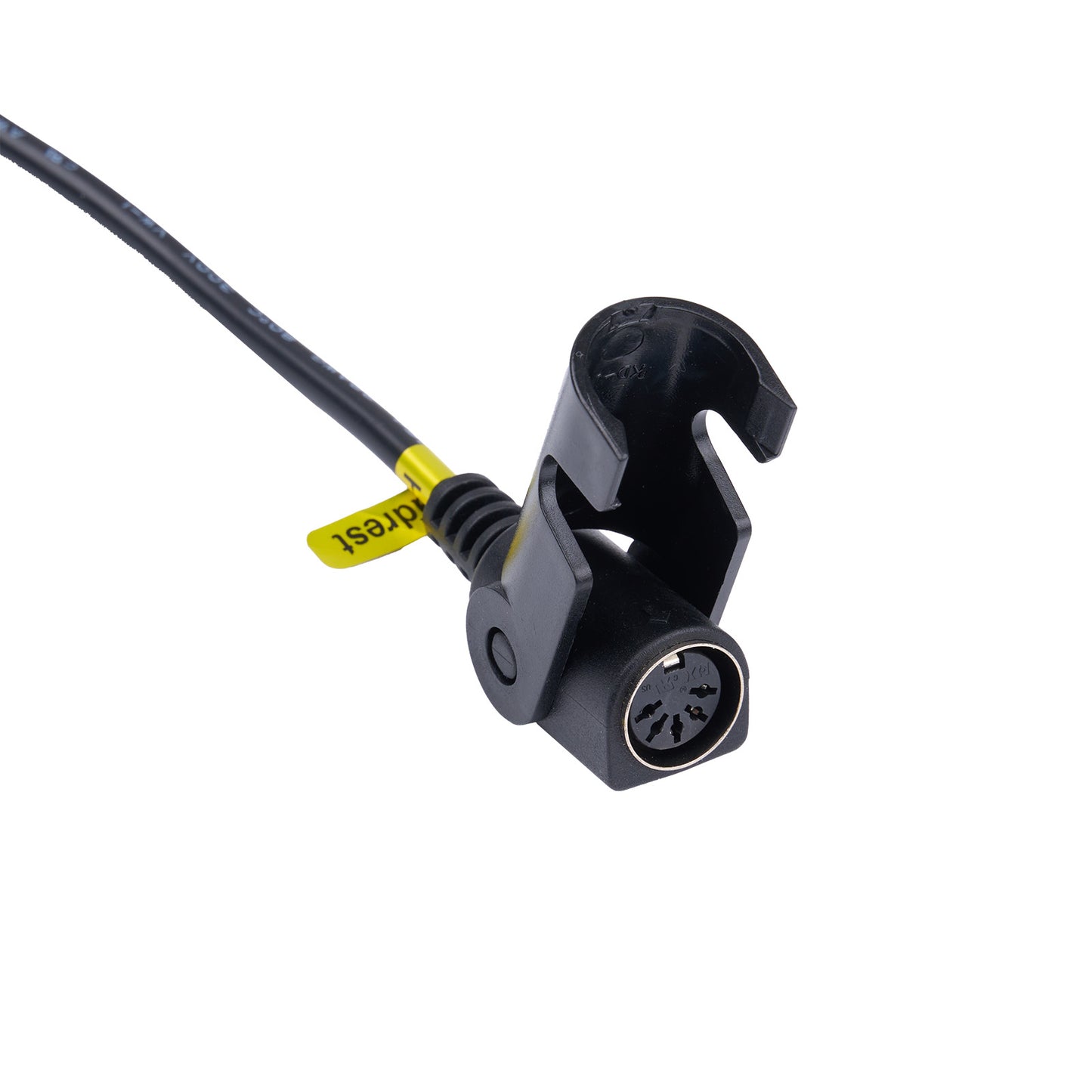 Black microphone with a cable on a white background