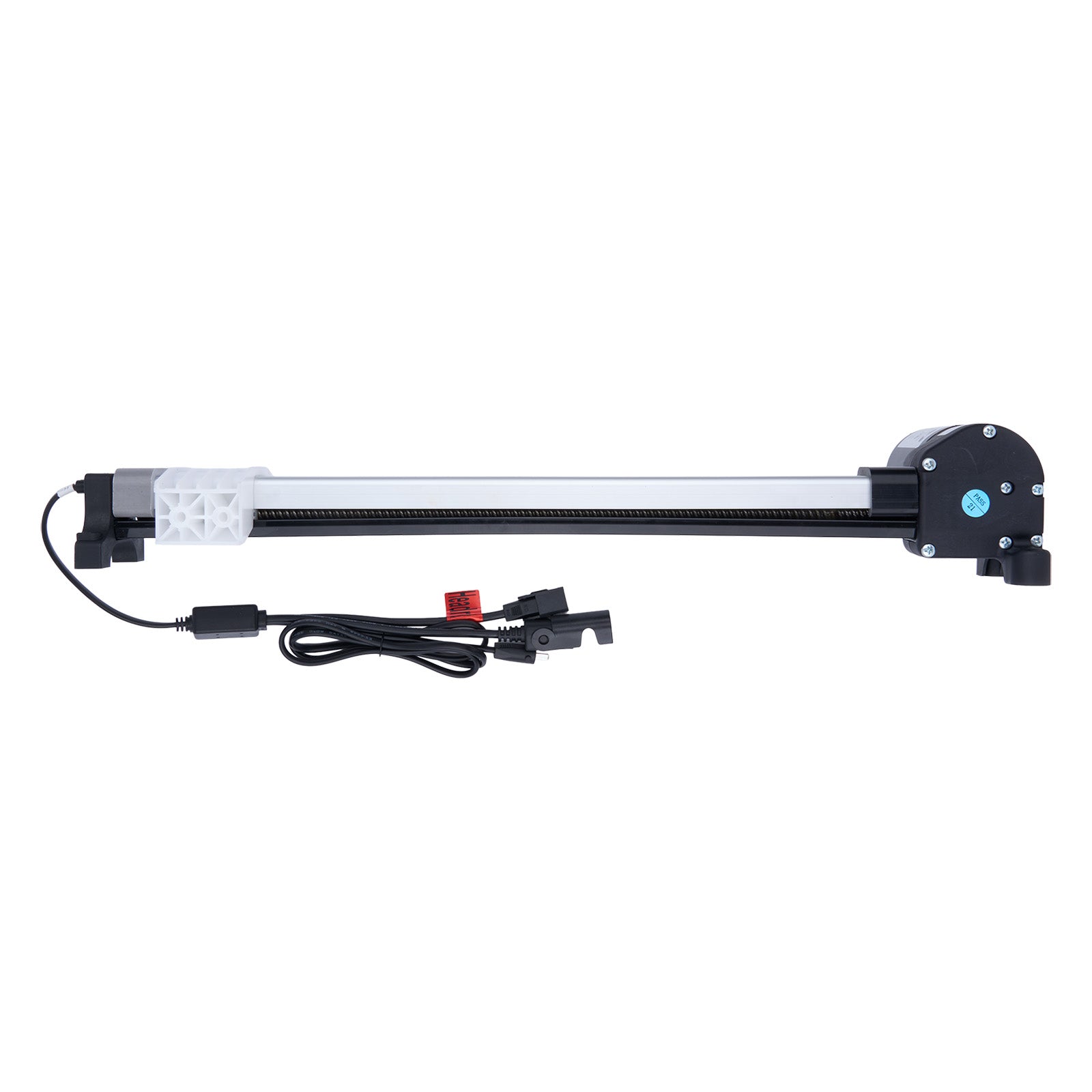 Long rectangular electronic device with connectors on a white background