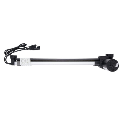 Aquarium light with black housing and white interior on a white background