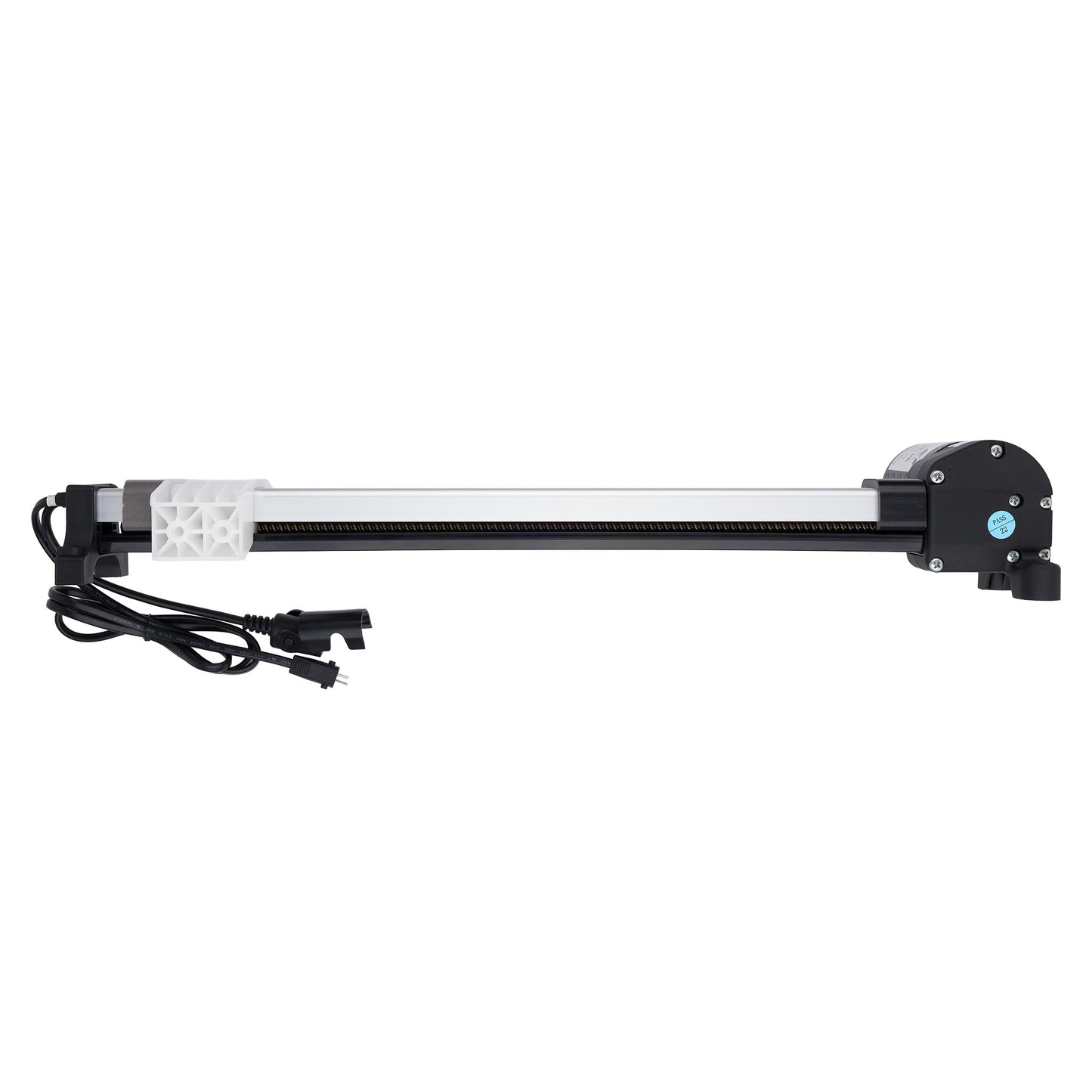 Long rectangular light fixture with a cable on a white background