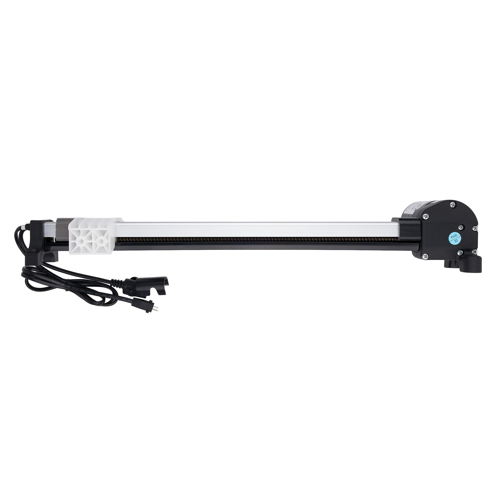 Long rectangular light fixture with a cable on a white background
