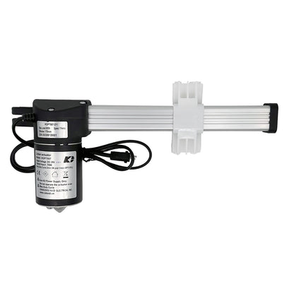 A Kaidi linear actuator assembly, featuring a black motor housing and a silver rod with a white plastic connector.