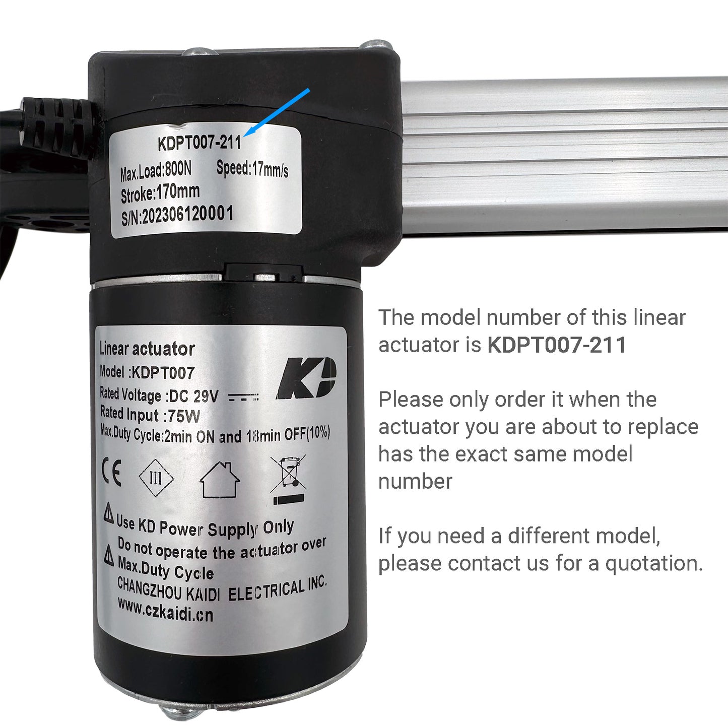 Kaidi KDPT007-211 Linear Actuator Assembly