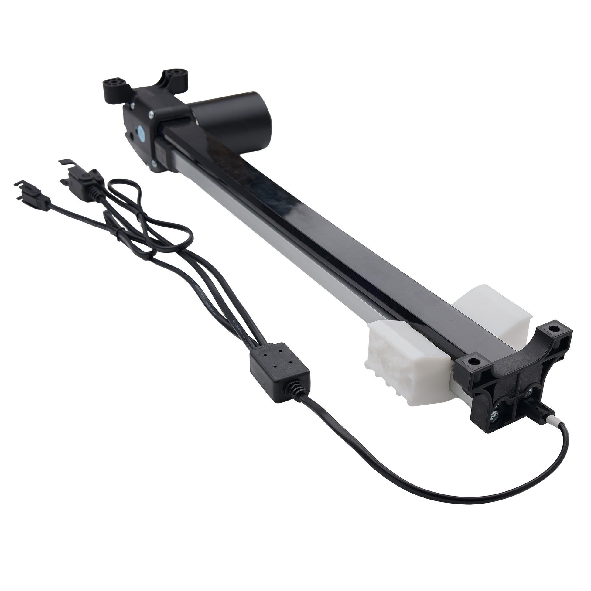 Mechanical arm with motors and wiring on a white background