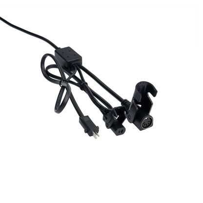 Black electrical cable with connectors on a white background