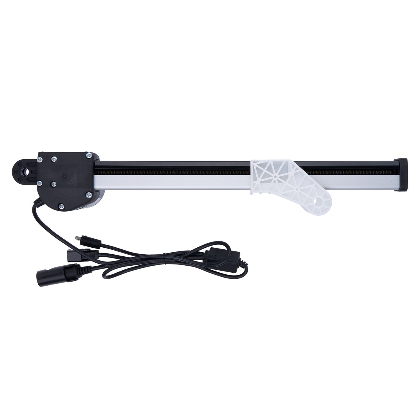 Long rectangular device with a cable on a white background