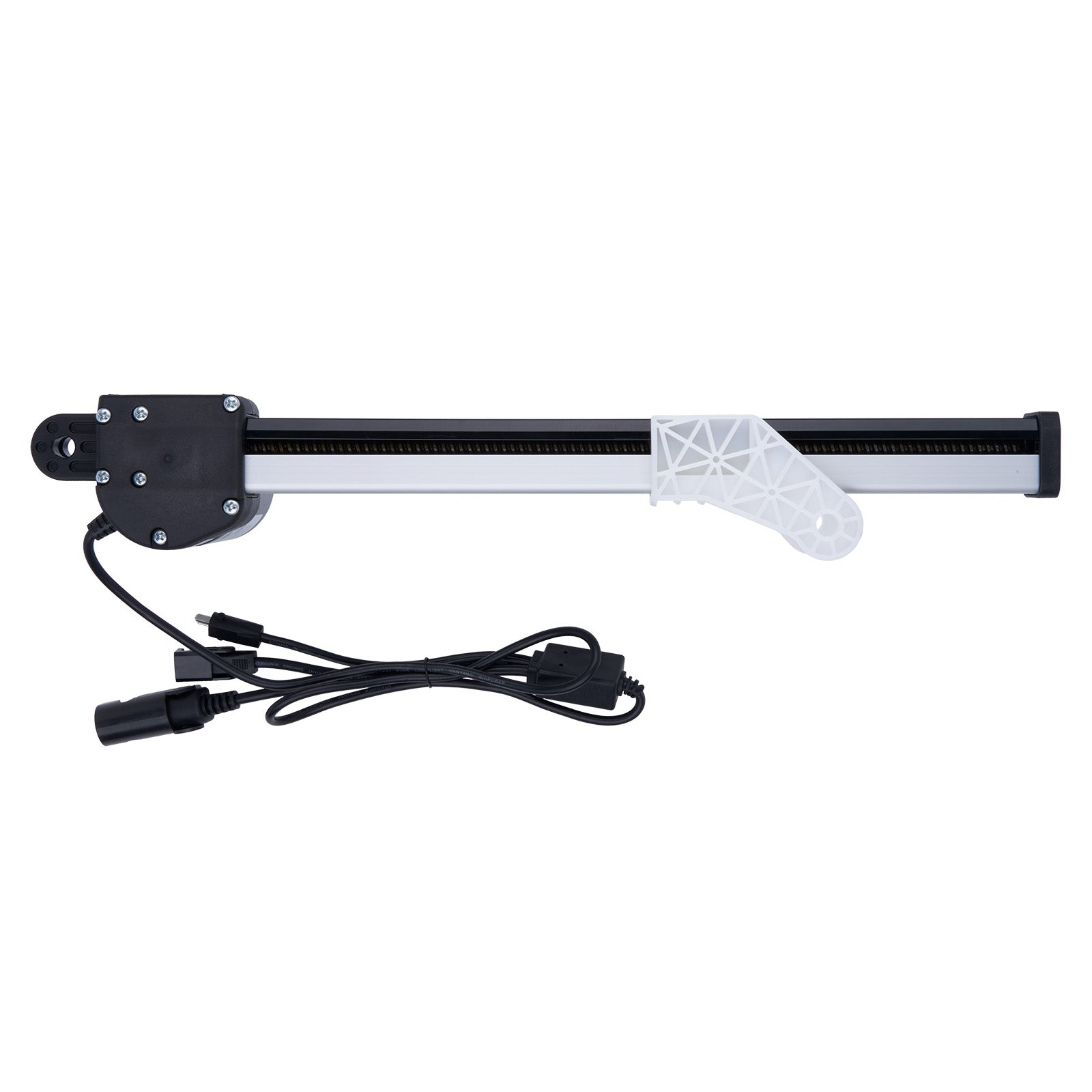 Long rectangular device with a cable on a white background