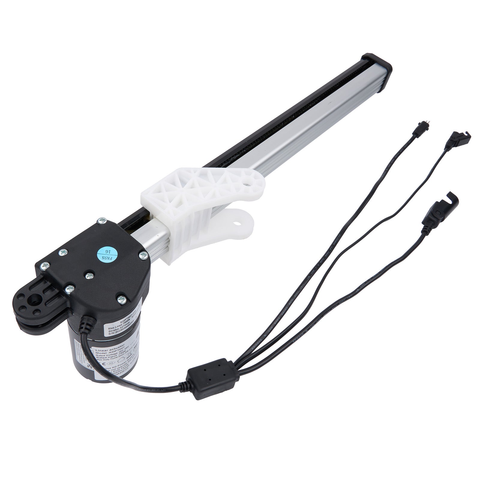 Mechanical arm with a motor and cables on a white background