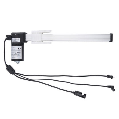 Light fixture with white bar and black wiring on a white background