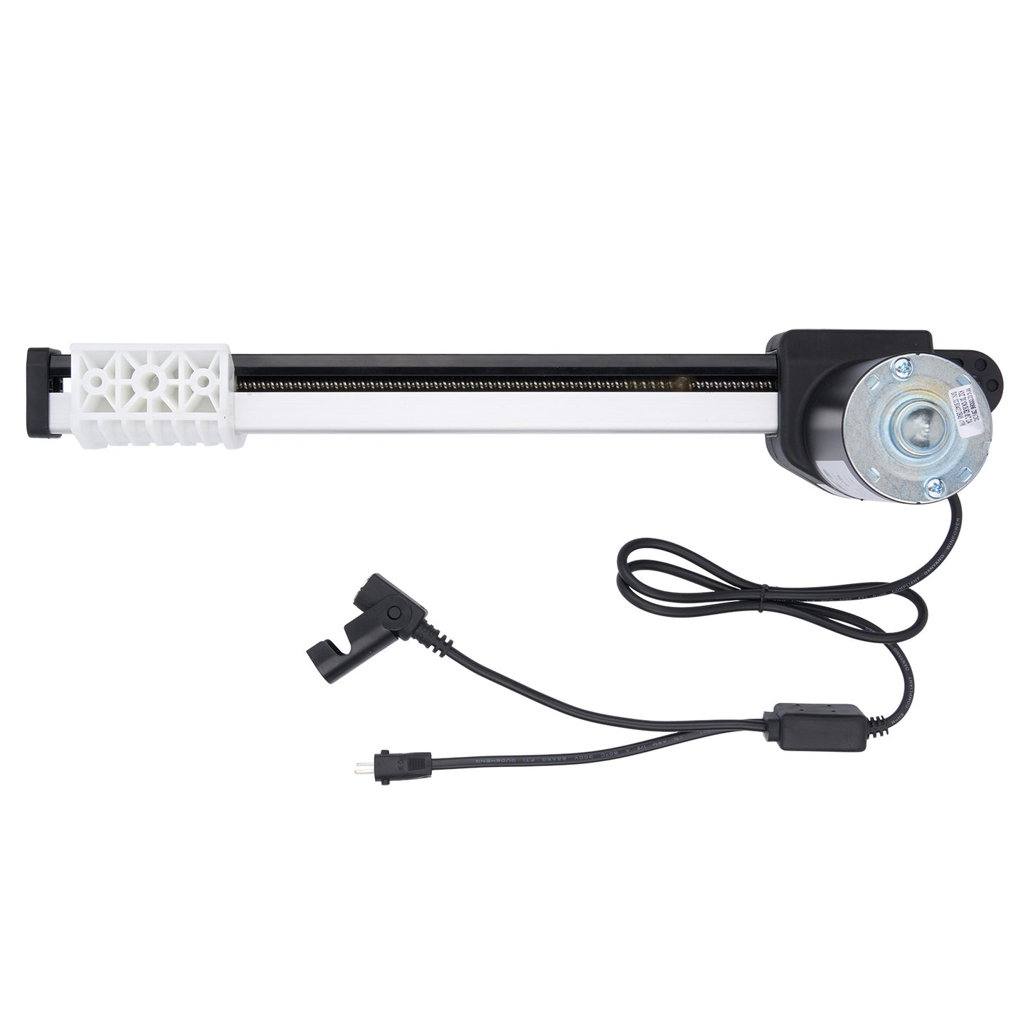 Aquarium light with white base and black cable on a white background