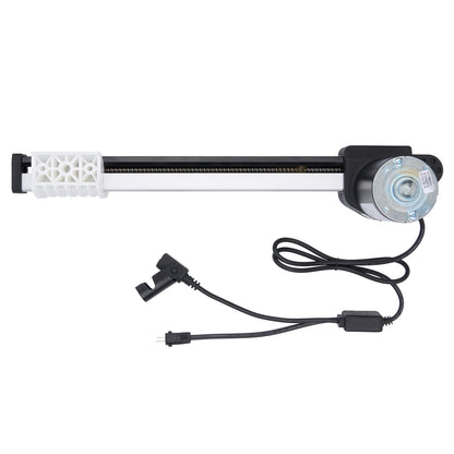 Aquarium light with white base and black cable on a white background