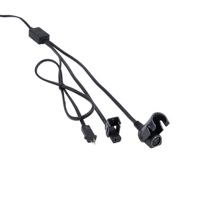 Black audio cable with connectors on a white background