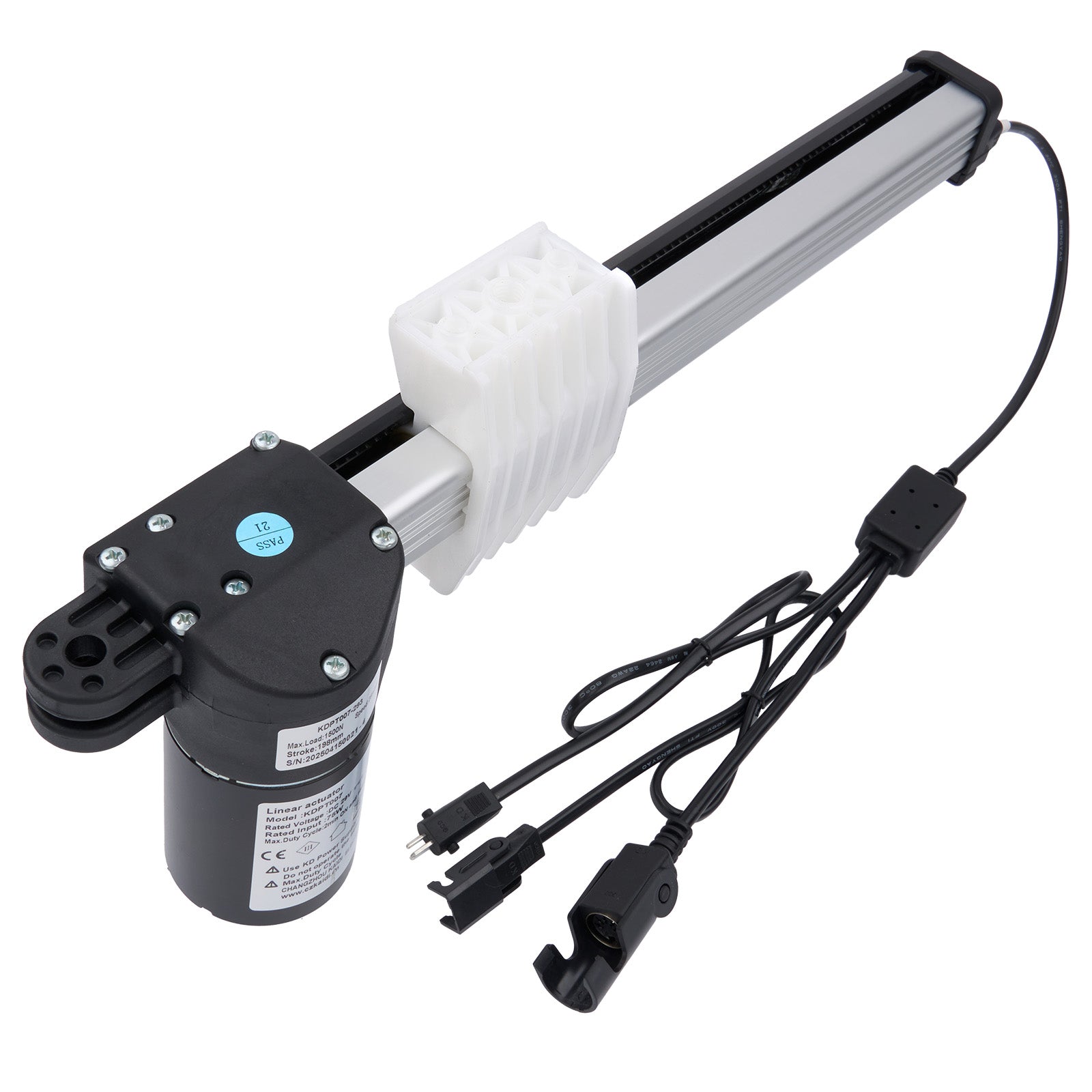 Electric actuator with wiring on a white background