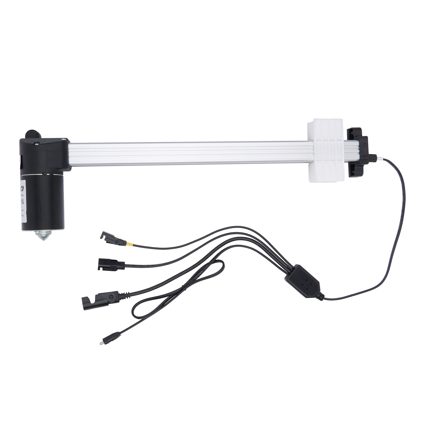 Mechanical arm with linear actuator and wiring on a white background