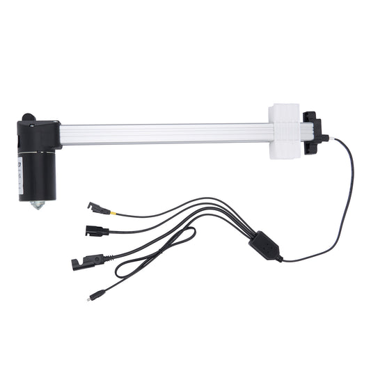 Mechanical arm with linear actuator and wiring on a white background