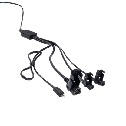 Black car mount adapter with multiple connectors on a white background
