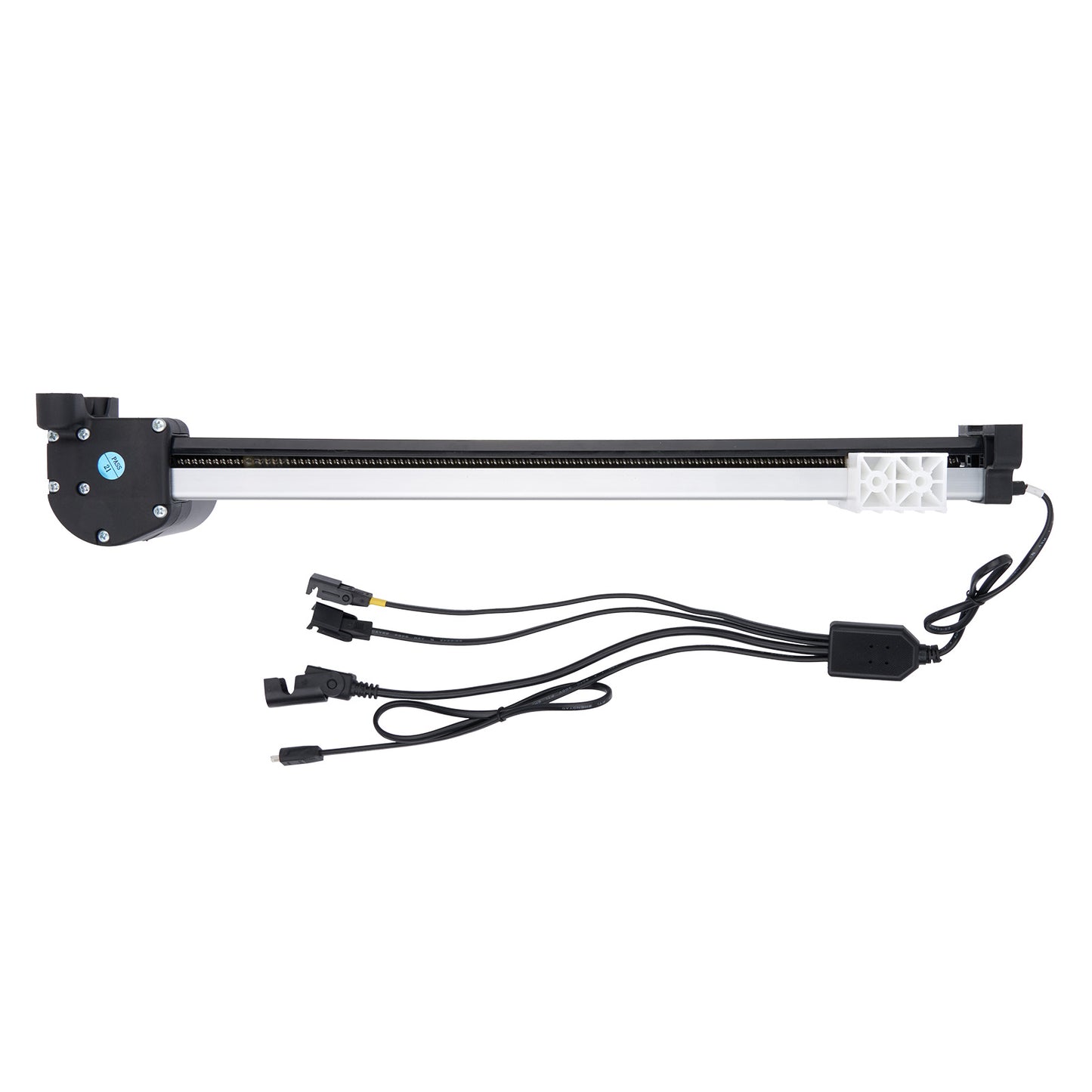 Mechanical arm with attached cables on a white background