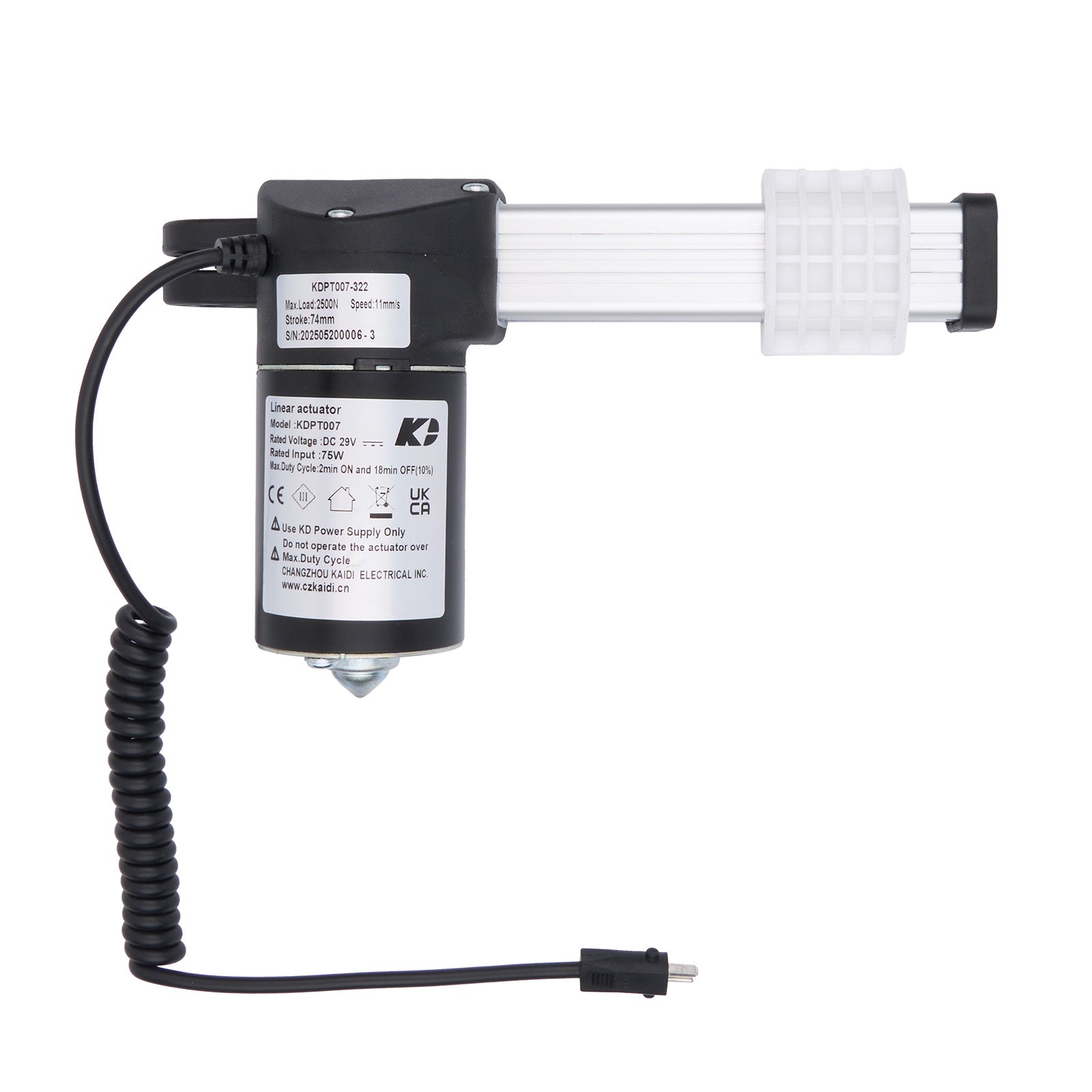 Electrical component with coiled cable on a white background