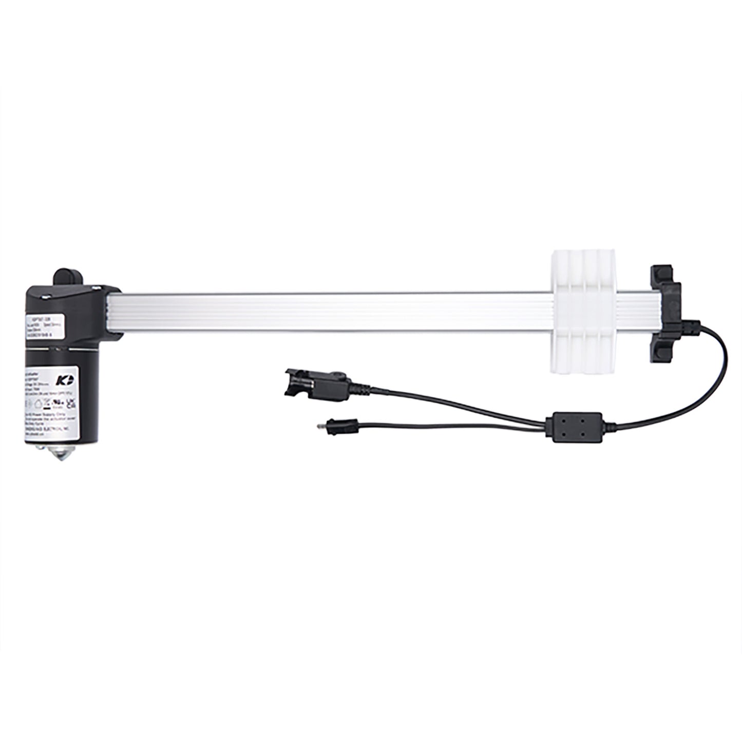 Mechanical arm with sensors and cables on a white background