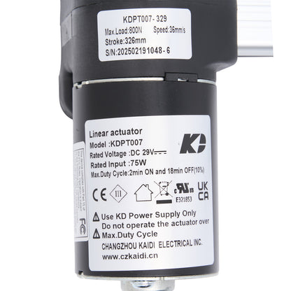 Linear actuator with label on a white background