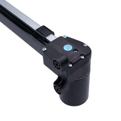 Black mechanical component on a white background