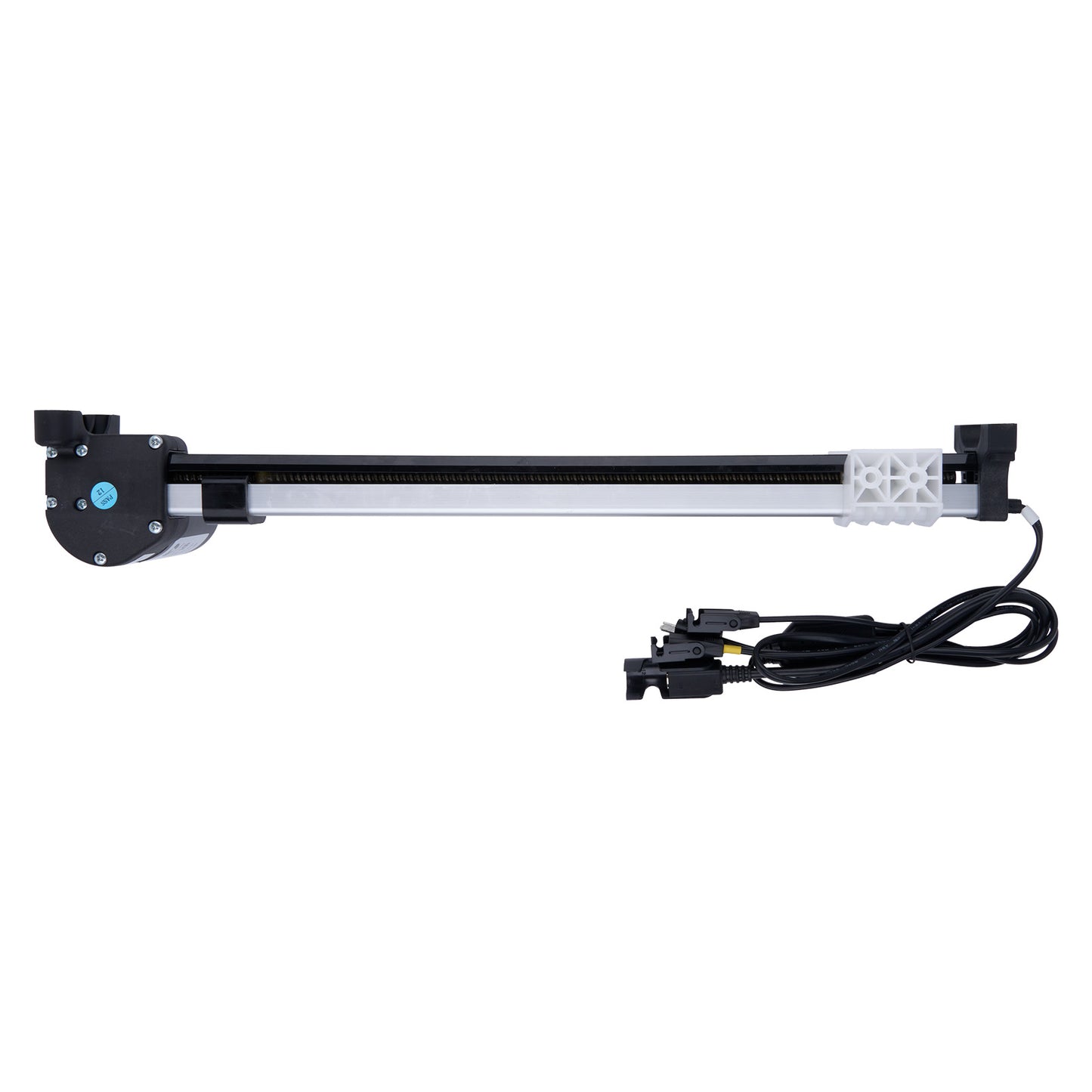 Long rectangular electronic device with a cable on a white background