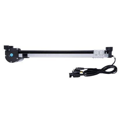 Long rectangular electronic device with a cable on a white background