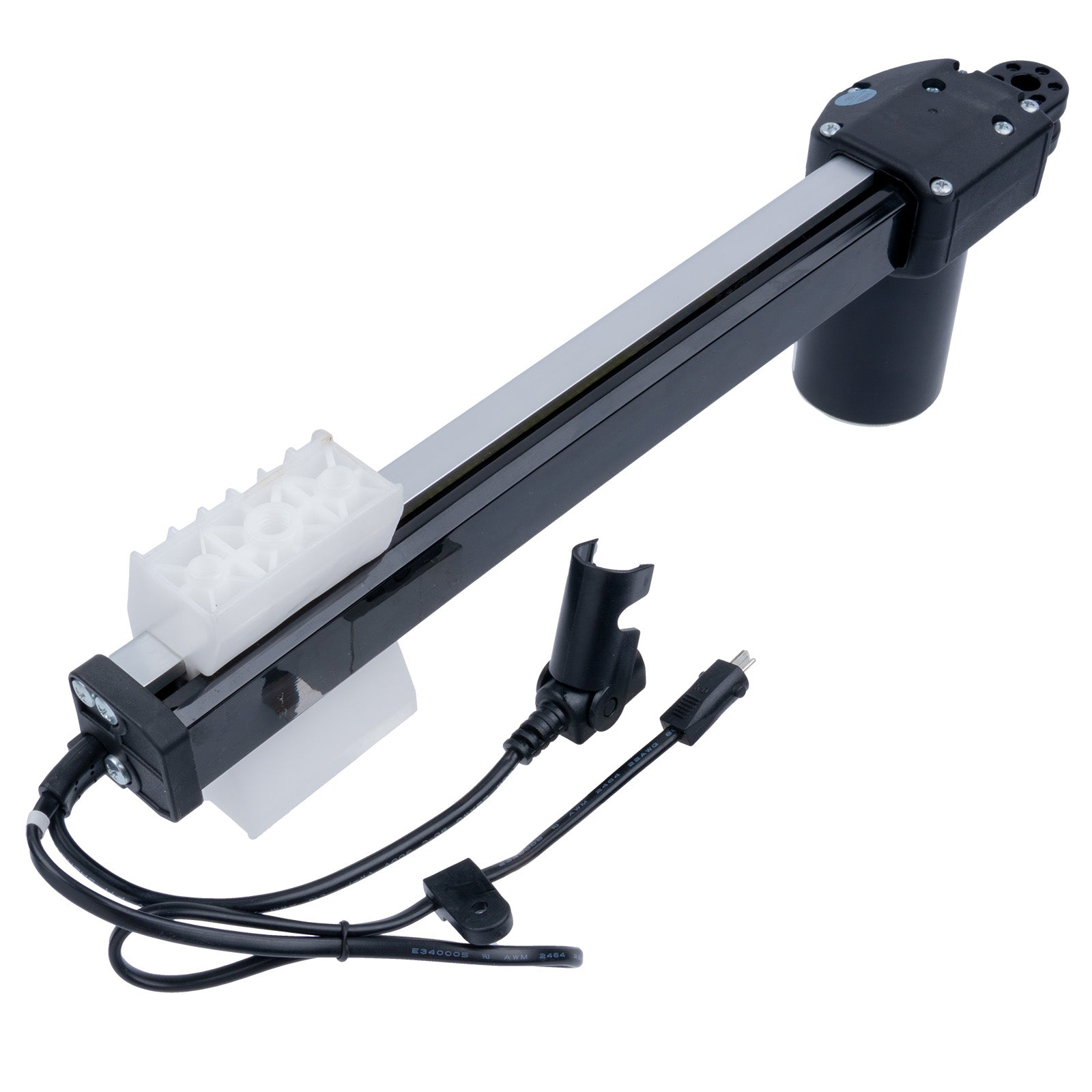 Mechanical arm with gears and wiring on a white background