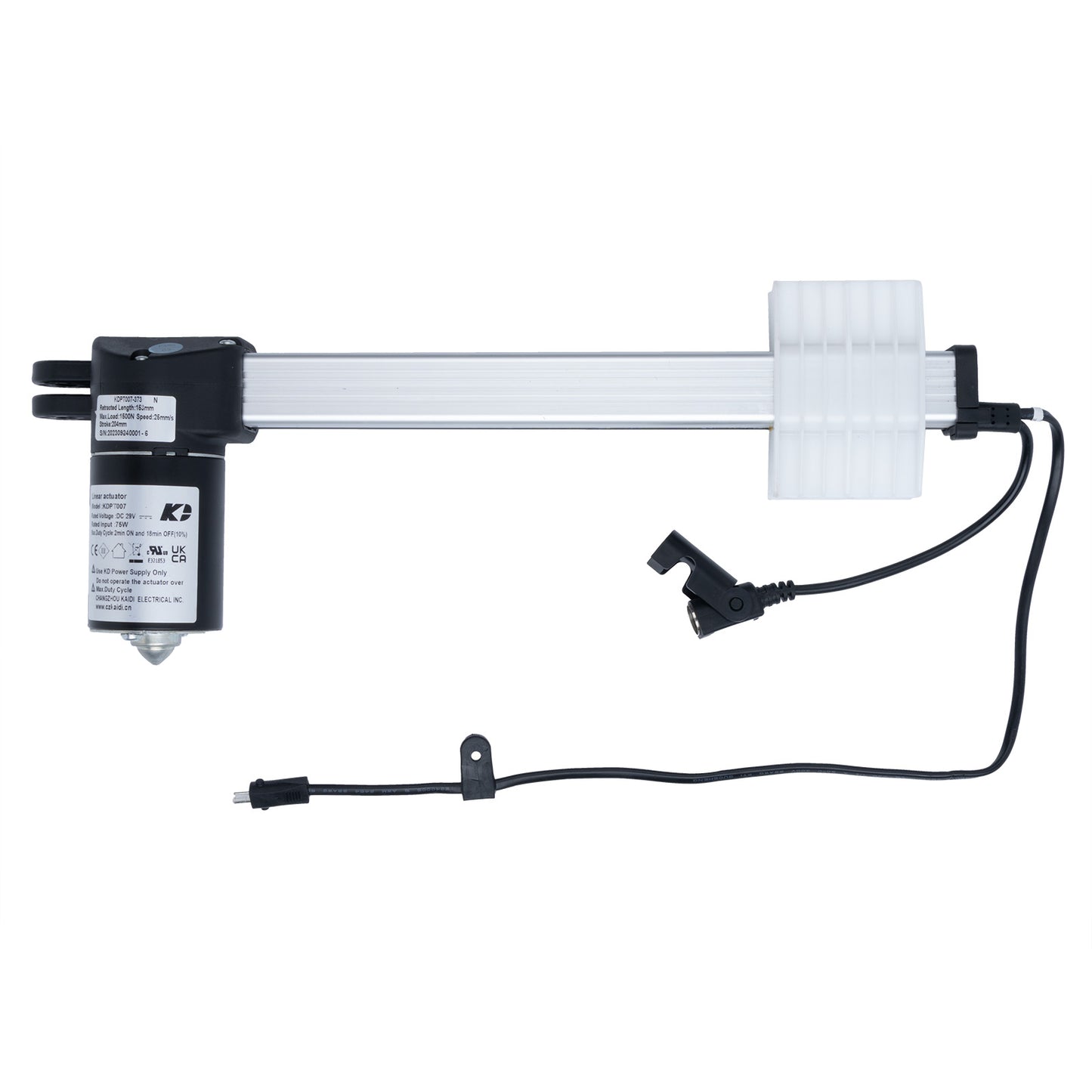 Mechanical arm with a motor and cable on a white background