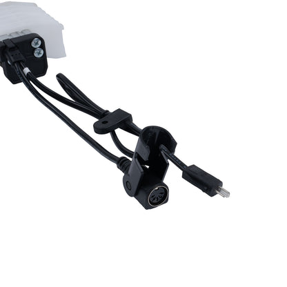 Black cable with connectors on a white background
