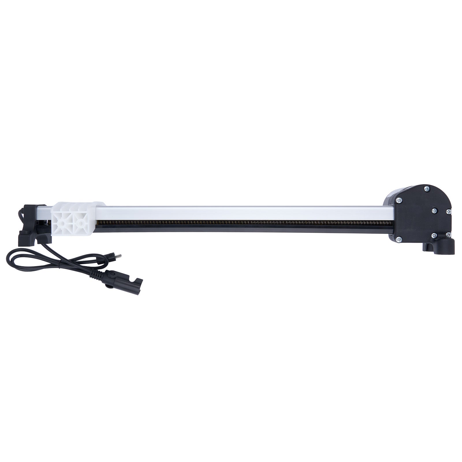 LED light bar with black housing and white LED lights on a white background