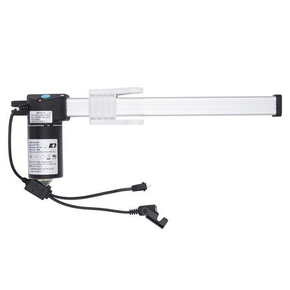 Electrical component with black housing and white cable on a white background