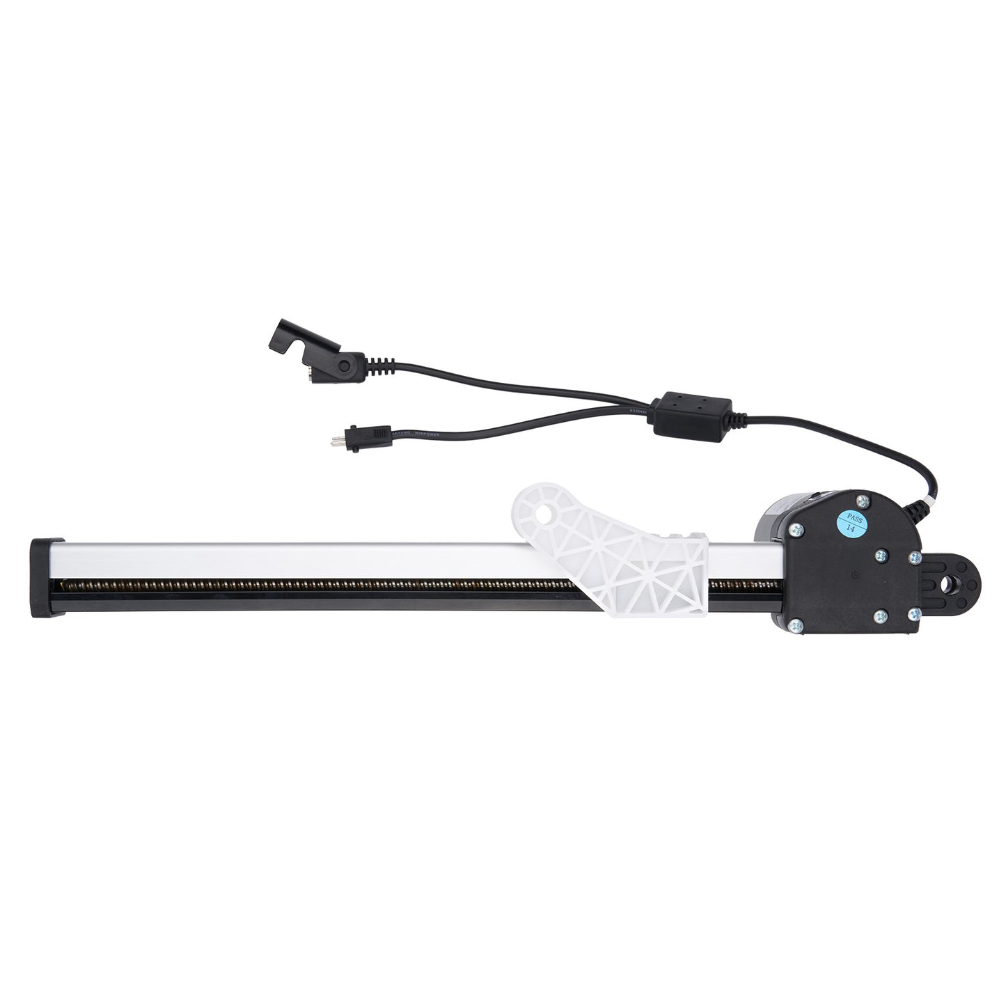 Mechanical arm with joints and cables on a white background