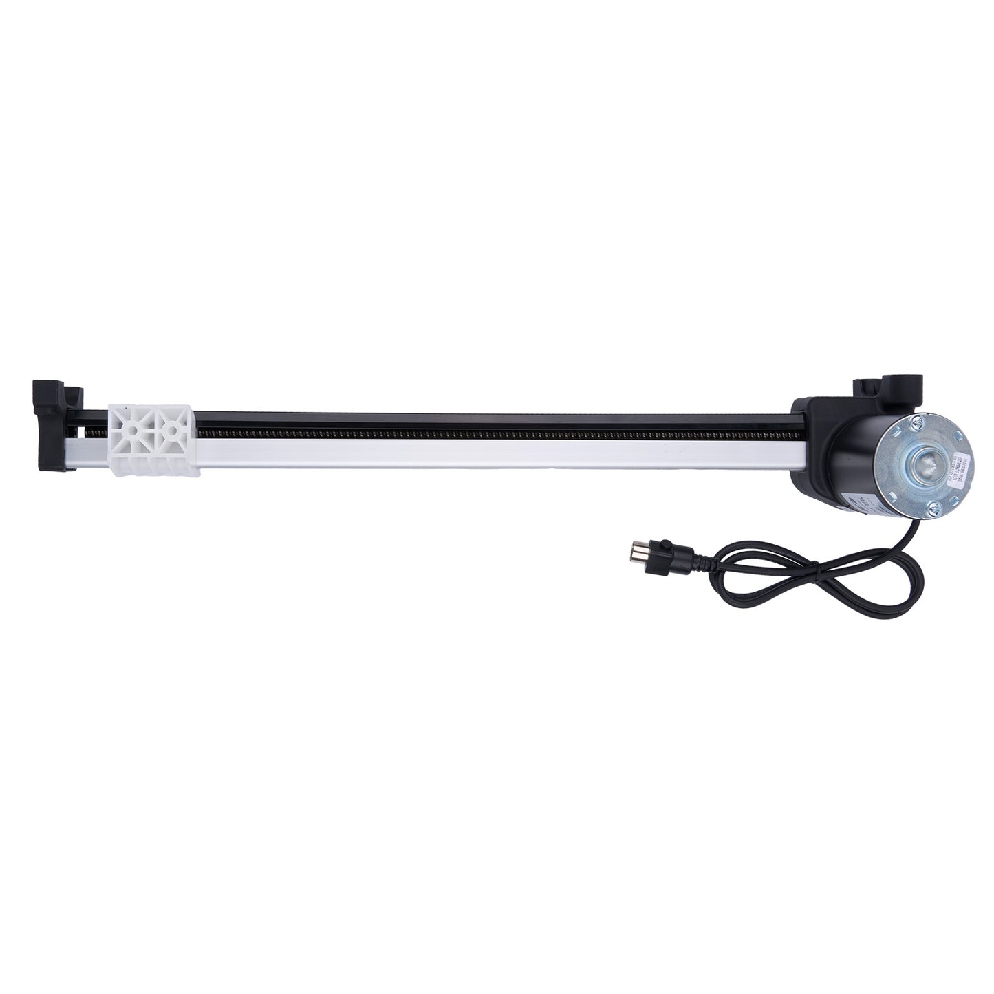 Long, thin mechanical device with a motor on a white background